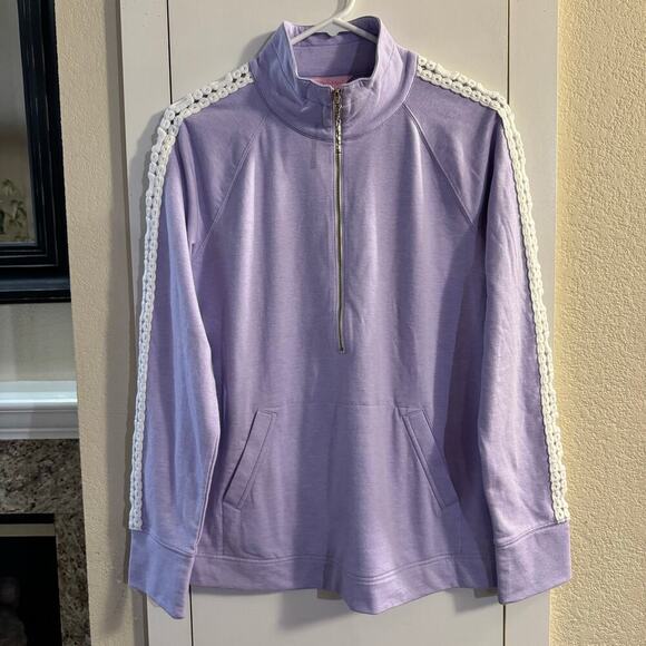 LILLY PULITZER Women’s Skipper Popover Size Medium Peek-A-Boo Lace Sleeve Lilac - Picture 8 of 10